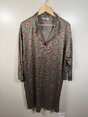 Natori Sleep Shirt Size 1X Pajamas Nightgown Lounge Pockets Tunic Green Pink